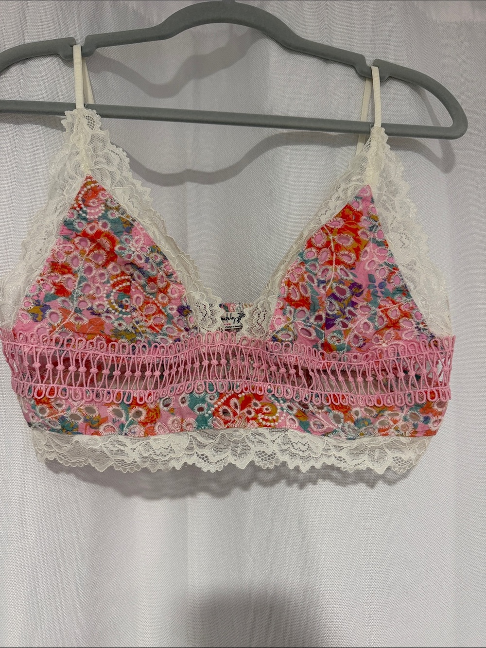 Floral Lace Bralette - Pink Multicolor